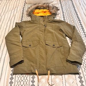Olive green Roxy snow jacket with faux fur